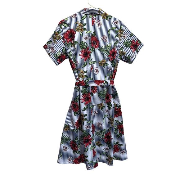 Zara Z1975 Denim Women Floral Shirt Dress Belt Short Sleeve Poplin S Resort - Picture 9 of 10
